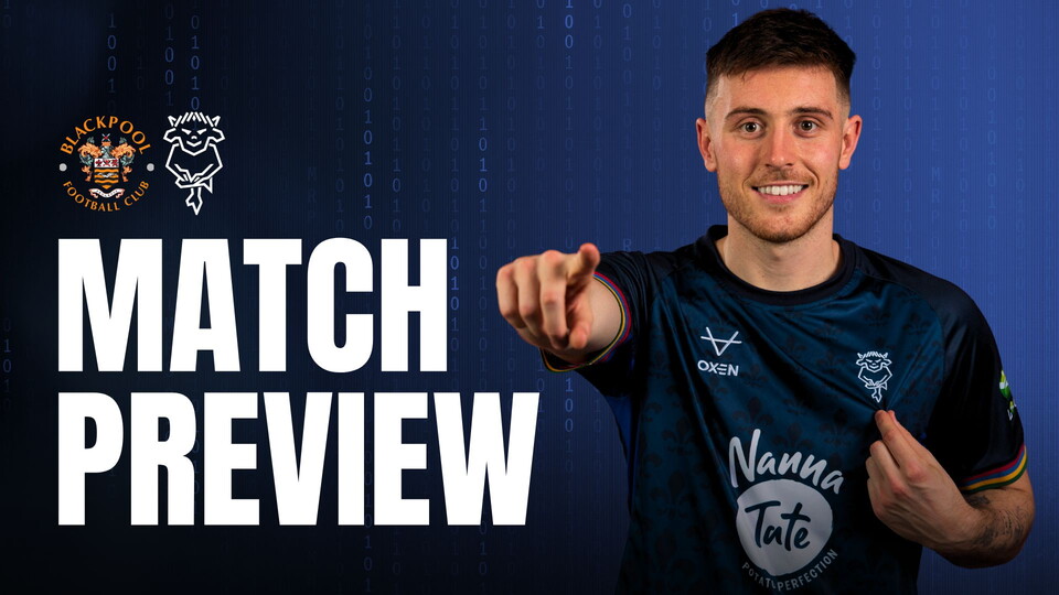 Match preview graphic for Blackpool v Imps featuring Dom Jefferies