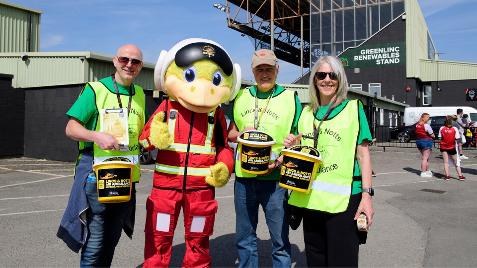 Representatives of the Lincs & Notts Air Ambulancethe EFL Sky Bet League One match between Lincoln City and Shrewsbury Town at LNER Stadium, Lincoln.