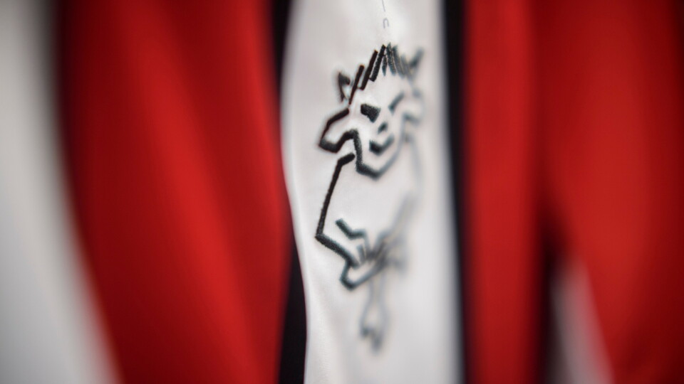 The club badge on a home Lincoln City shirt in the changing room prior to the EFL Sky Bet League One match between Lincoln City and Barnsley at LNER Stadium, Lincoln.
