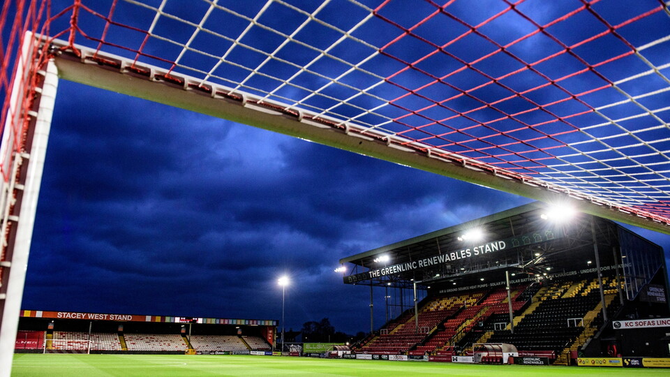 A general view of LNER Stadium, home of Lincoln City, showing the Stacey West Stand and Greenlinc Renewables Stand prior to the EFL Sky Bet League One match between Lincoln City and Barnsley at LNER Stadium, Lincoln.