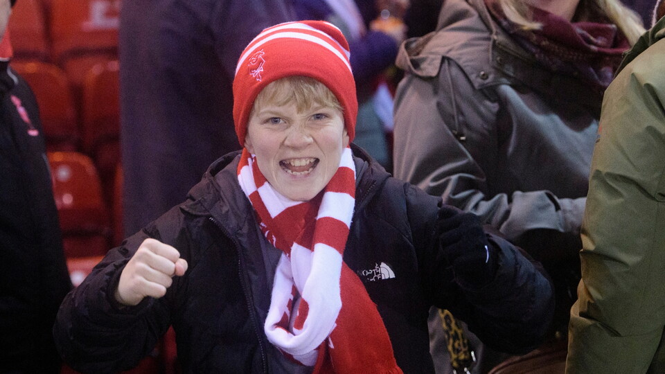 Lincoln City fans celebrate following the EFL Sky Bet League One match between Lincoln City and Cardiff City at LNER Stadium, Lincoln.
