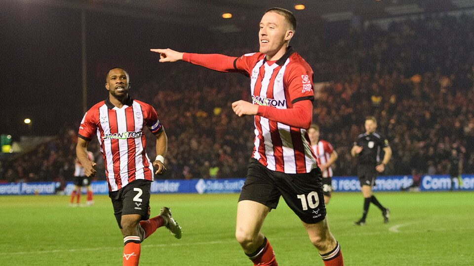 Jack Moylan celebrates scoring against Burton Albion