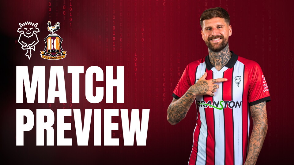 A match preview graphic for Lincoln City v Bradford City.