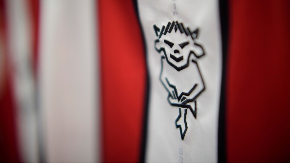 The club badge on a Lincoln City home shirt in the changing room prior to the EFL Sky Bet League One match between Lincoln City and Huddersfield Town at LNER Stadium, Lincoln.