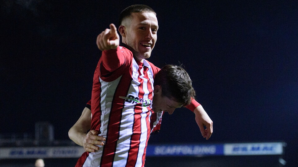 Jack Moylan celebrates scoring against Northampton Town