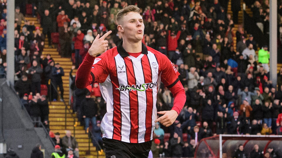 Rob Street celebrates scoring against Blackpool