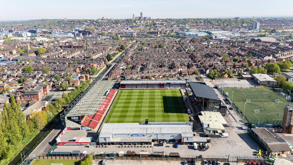 An aerial view of Lincoln City's LNER Stadium