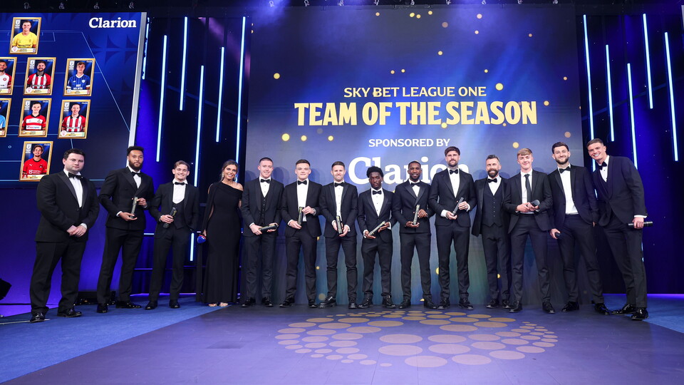 The 11 players in the League One Team of the season pose for a group photo