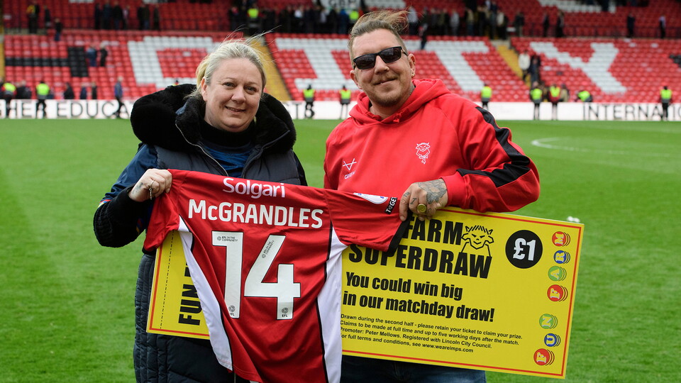 The winners of the Fun Farm Imps Superdraw from the home game against AFC Wimbledon