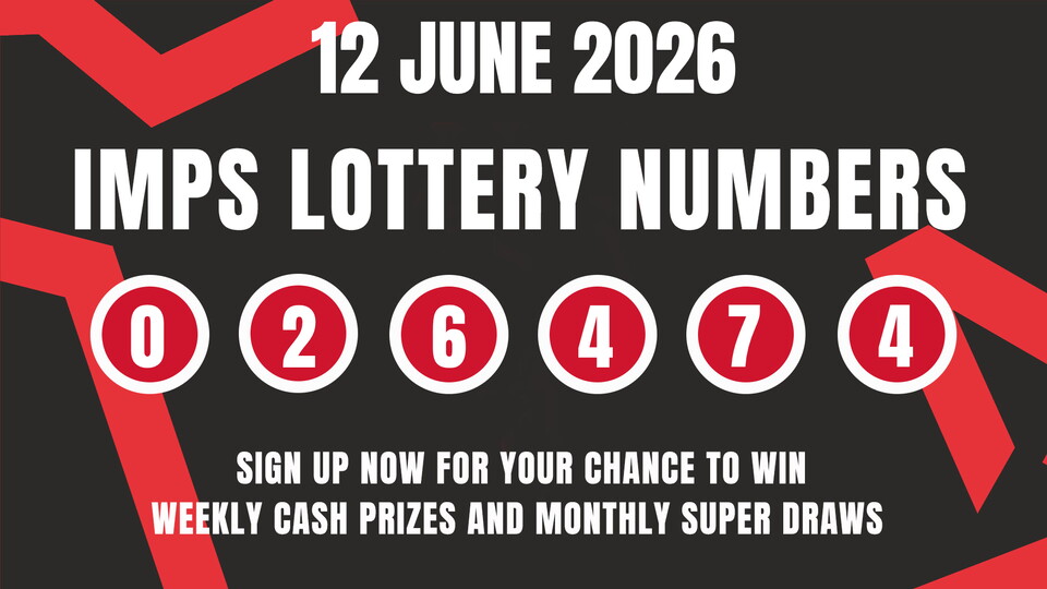 Imps Lottery winning numbers for 12 June 2026: 0,2,6,4,7,4.
