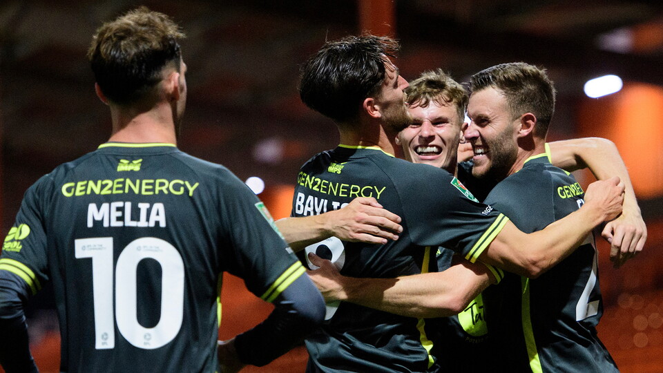 The Imps celebrate a goal in their 4-1 win at Blackpool