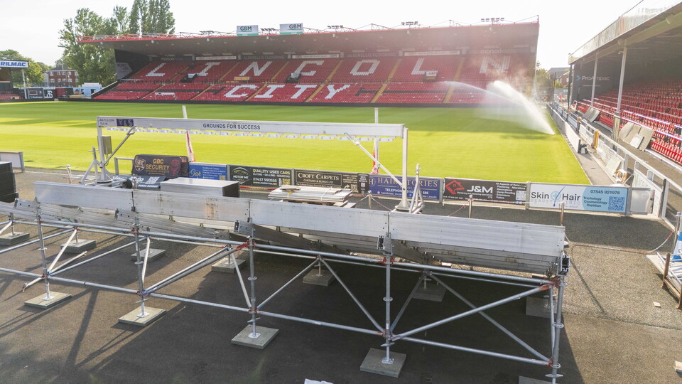 A temporary stand is shown while it is still being built
