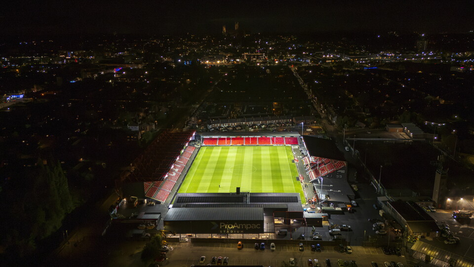 A drone shot of the ProAmpac Stadium