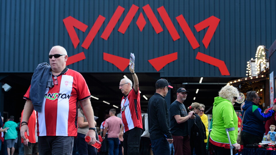 Fans photographed in the Fan Village ahead of the Southampton game