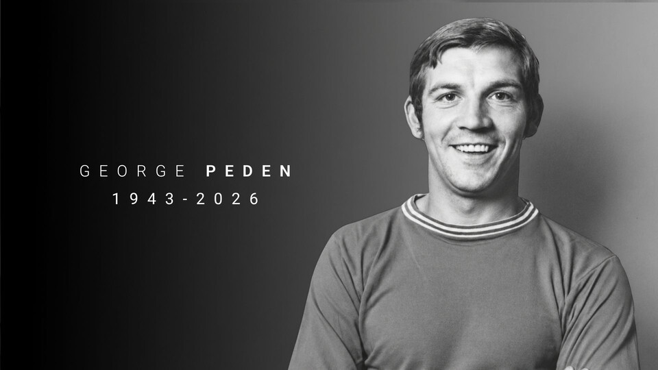 A black and white headshot image of a man. Text reads: "George Peden 1943-2026"