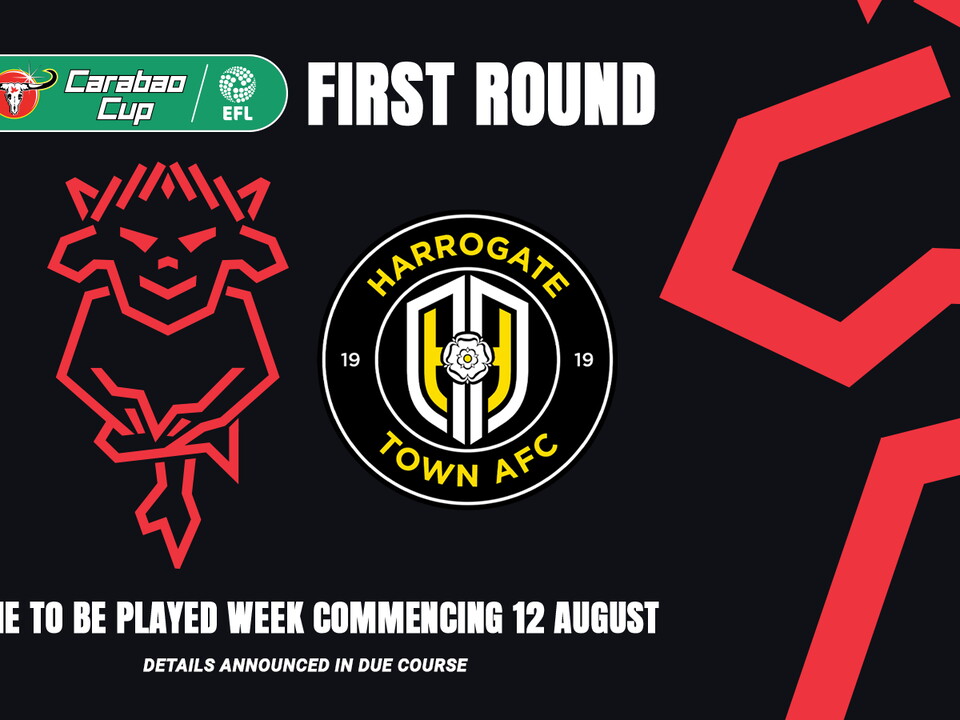 A graphic showing the Lincoln City and Harrogate Town badges