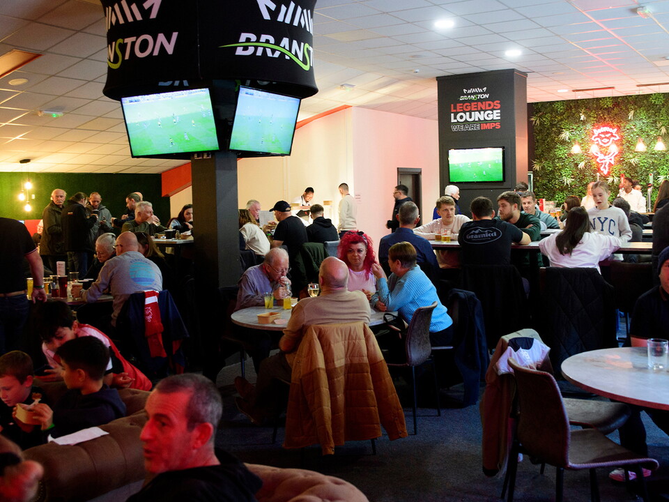 Supporters enjoy hospitality in the Branston Legends Lounge at Lincoln City's game against Birmingham City
